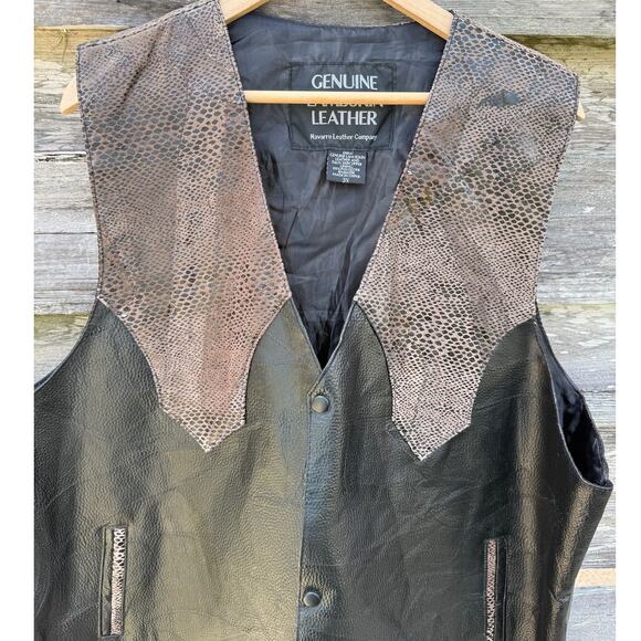 Navarre Leather Company Genuine Lambskin Black Tan Men's Leather Vest Size 3XL - Picture 4 of 7